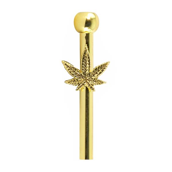 Ziehrohr aus Metall STANDARD Länge 60mm gold Cannabis Leaf